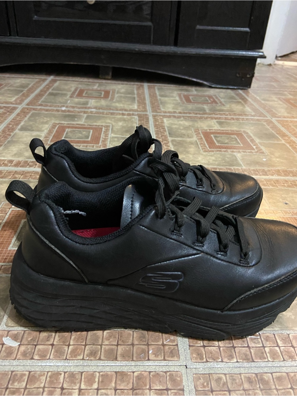 Skechers Work Black Platform Lace-Up Sneakers